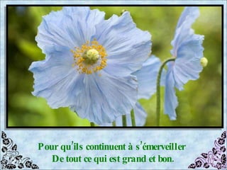 Pour qu’ils continuent à s’émerveiller  De tout ce qui est grand et bon. 