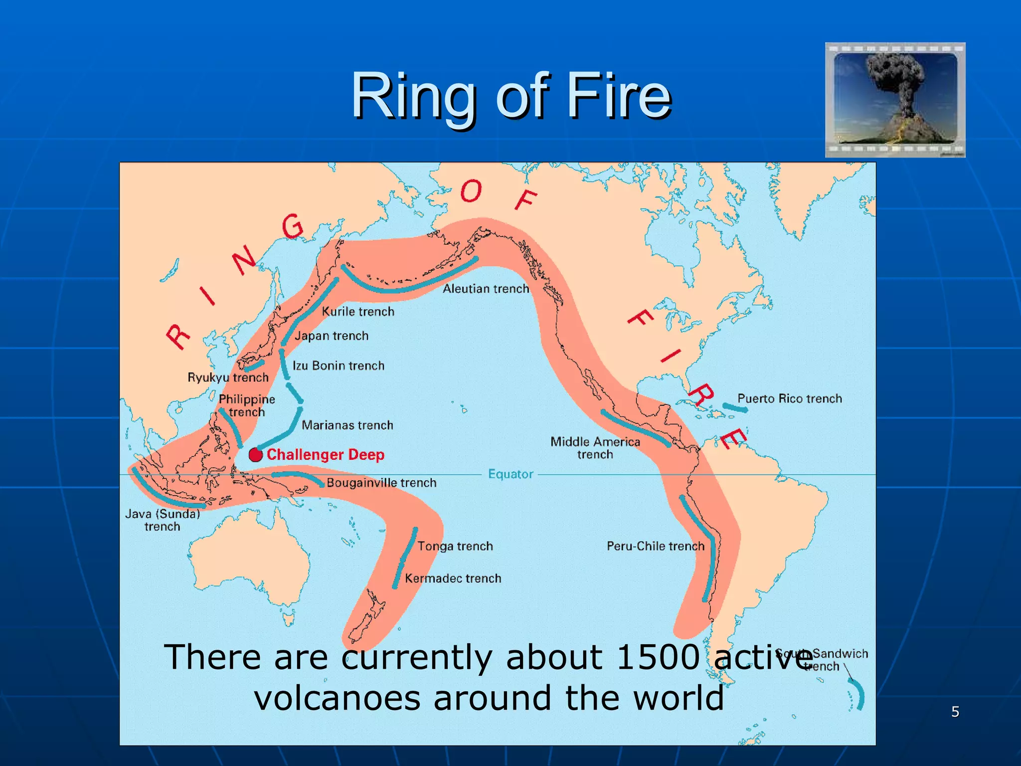 Ring of Fire There are currently about 1500 active volcanoes around the world 