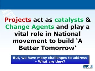 Projects  act as  catalysts  &  Change Agents  and play a vital role in National movement to build ‘A Better Tomorrow’ But, we have many challenges to address – What are they? 