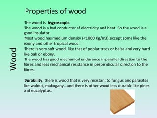 Properties of wood Wood ,[object Object],[object Object],[object Object],[object Object],[object Object],[object Object]