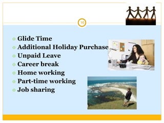 Glide Time  Additional Holiday Purchase  Unpaid Leave  Career break  Home working Part-time working Job sharing 