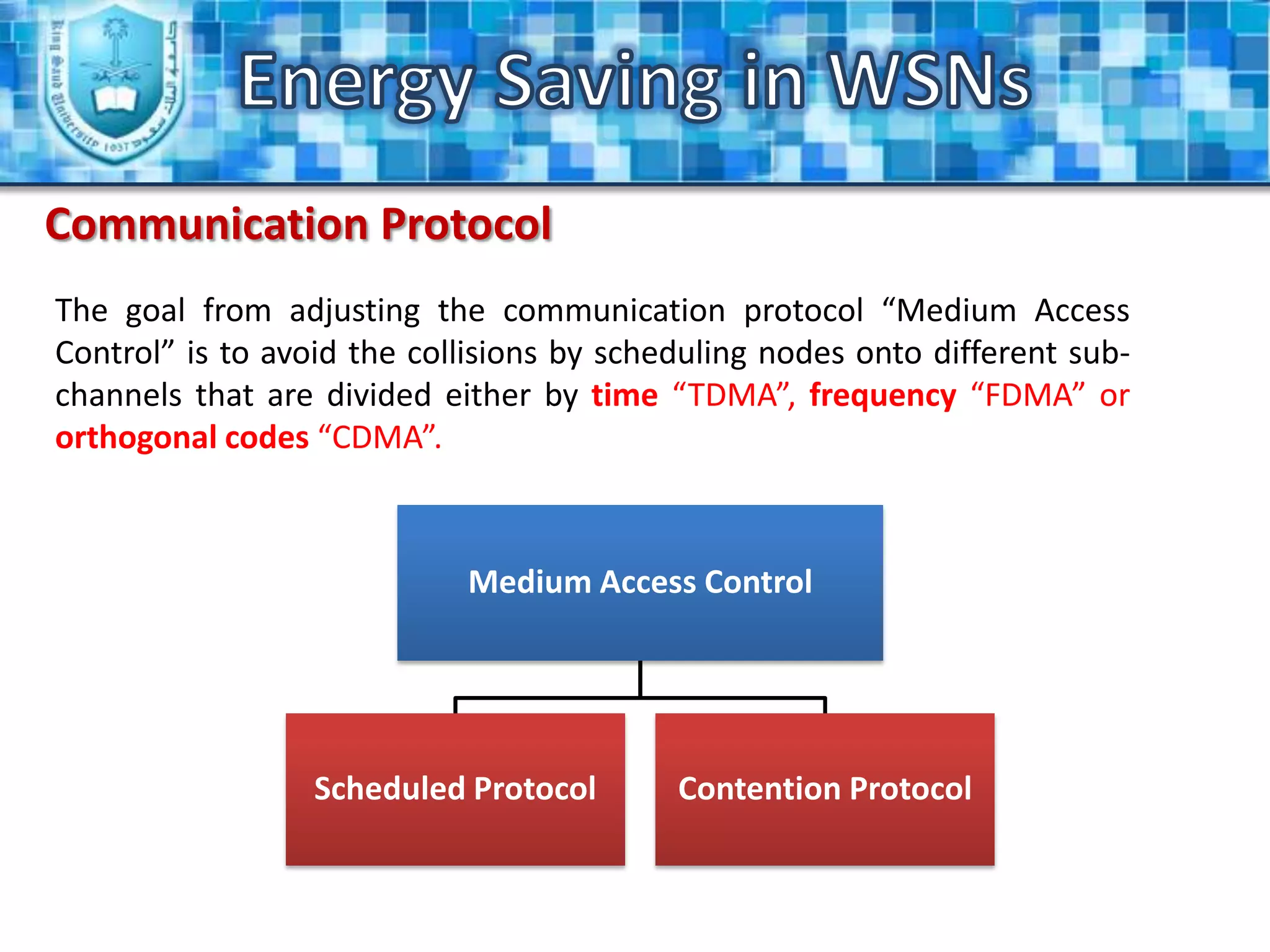 The best sleep-wake scheme for the applications with low duty cycle.Disadvantages:Additional delay incurred when a node has to wait for its next hop node to wake up.