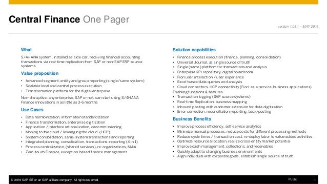 SAP Central Finance One pager