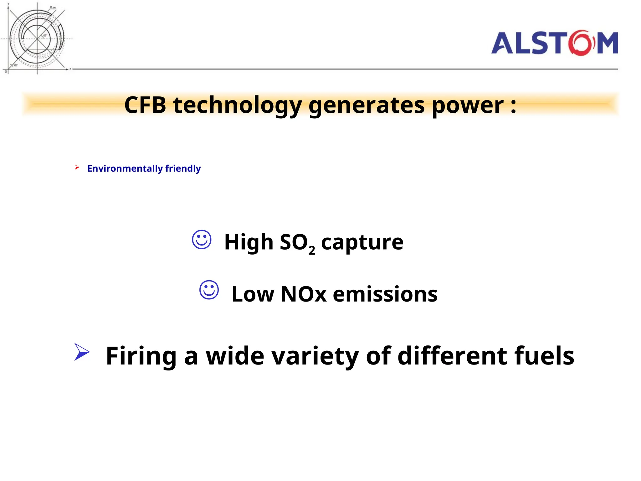  Environmentally friendly
CFB technology generates power :
 High SO2 capture
 Firing a wide variety of different fuels
 Low NOx emissions
 