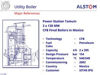 Major References:
Utility Boiler
012 184p
Power Station Tamuin
2 x 130 MW
CFB Fired Boilers in Mexico
• Technology - CFB
• Fuel - Petroleum
Coke
• Capacity t/h 2 x 395
• Design Pressure bar 154
• Temperature °C 540/540
• Commissioning - 2002
• Country - Mexico
• Customer - SITHE-IPG
 