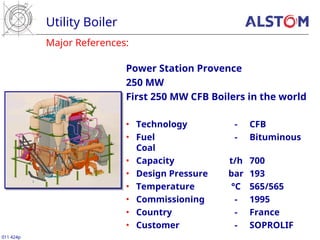 Major References:
Utility Boiler
011 424p
Power Station Provence
250 MW
First 250 MW CFB Boilers in the world
• Technology - CFB
• Fuel - Bituminous
Coal
• Capacity t/h 700
• Design Pressure bar 193
• Temperature °C 565/565
• Commissioning - 1995
• Country - France
• Customer - SOPROLIF
 