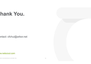 RIGHT © 2018 NETSCOUT SYSTEMS, INC. 22
Thank You.
ww.netscout.com
ontact: cfchui@arbor.net
 