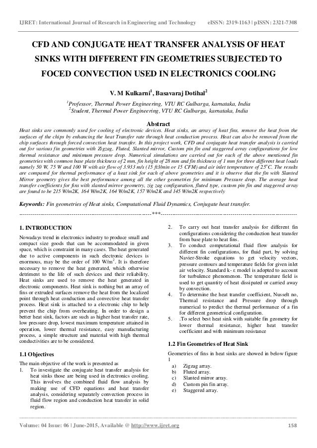 Cfd And Conjugate Heat Transfer Analysis Of Heat Sinks With