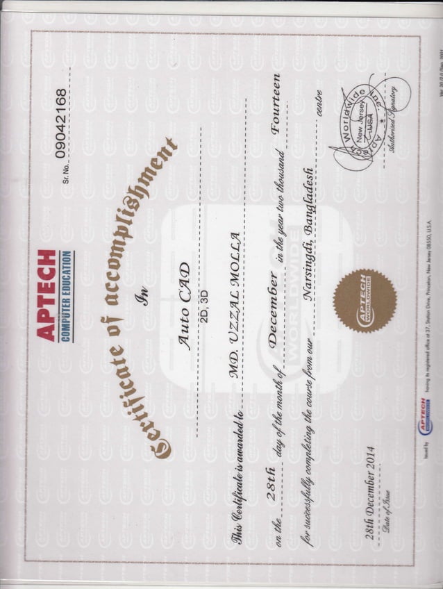 Auto CAD Certificate From APTECH | PDF