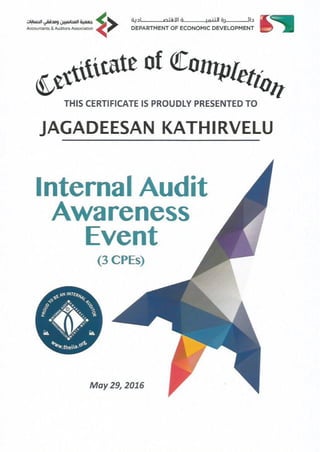 Certificate of Completion -  Internal Audit Awareness Event