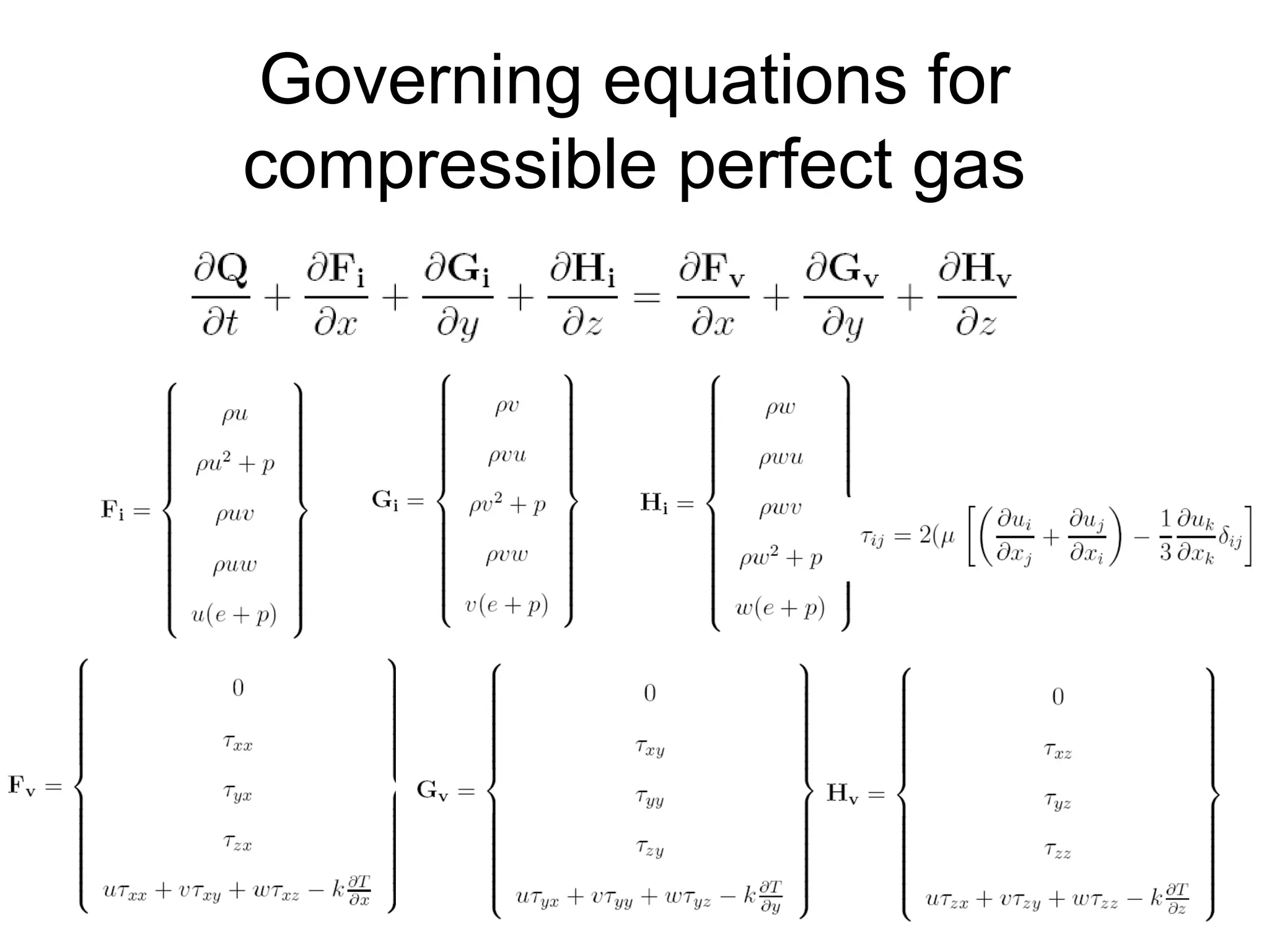 Governing equations for
compressible perfect gas
 