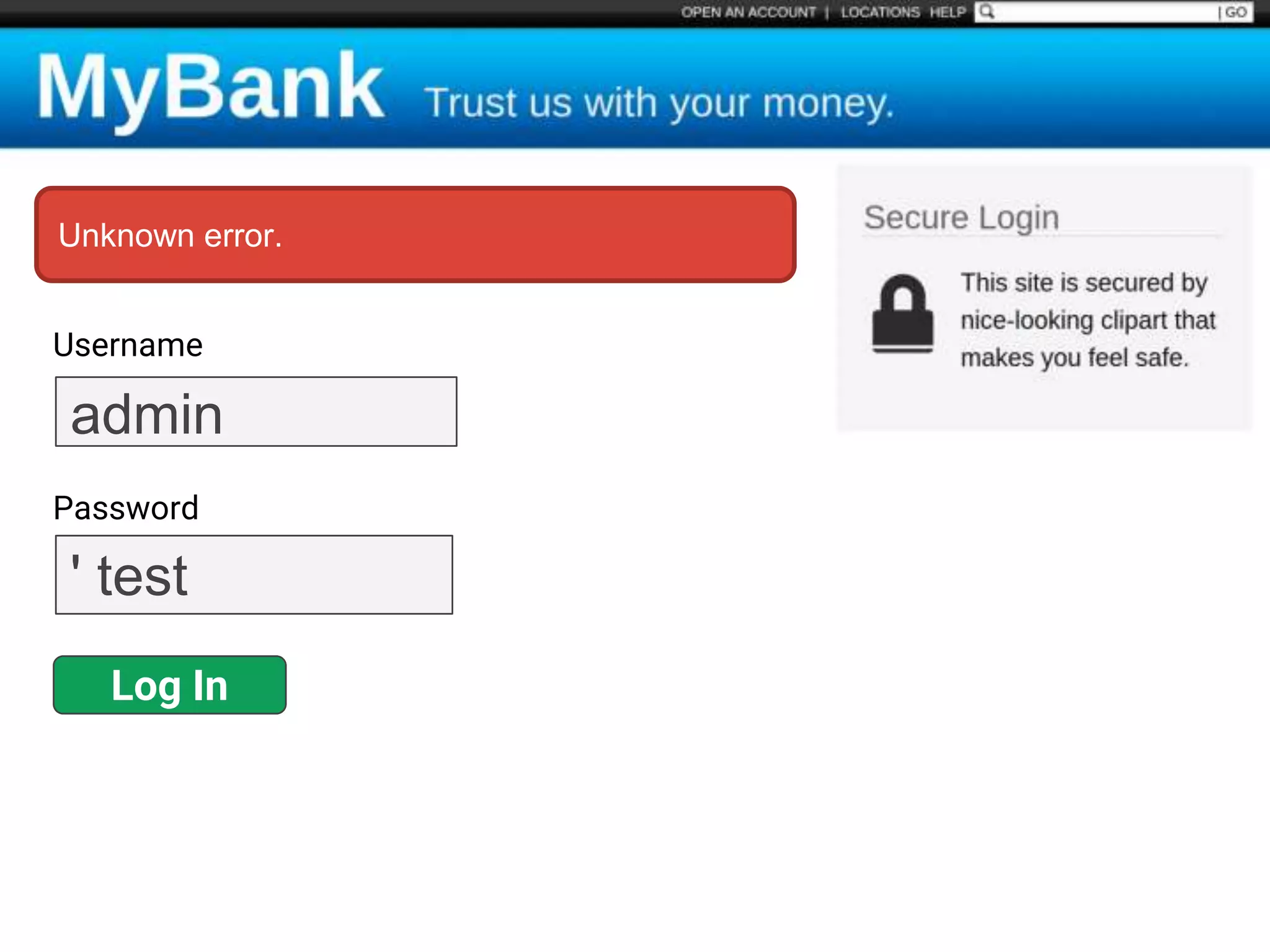 Username
Password
Log In
admin
Unknown error.
' test
 