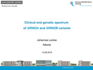 Clinical and genetic spectrum
of GRIN2A and GRIN2B variants
Johannes Lemke
Atlanta
13.09.2019
© Johannes Lemke
 