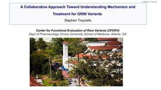 A Collaborative Approach Toward Understanding Mechanism and
Treatment for GRIN Variants
Stephen Traynelis
Center for Functional Evaluation of Rare Variants (CFERV)
Dept of Pharmacology, Emory University School of Medicine, Atlanta, GA
© Stephen Traynelis
 