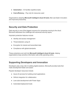 Microsoft Intelligent Cloud and AI Tools for Scalable Digital ...