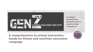 A comprehensive in-school interactive,
hands-on fitness and nutrition awareness
campaign
A unique
sponsorship
opportunity to
reach young
consumers
 