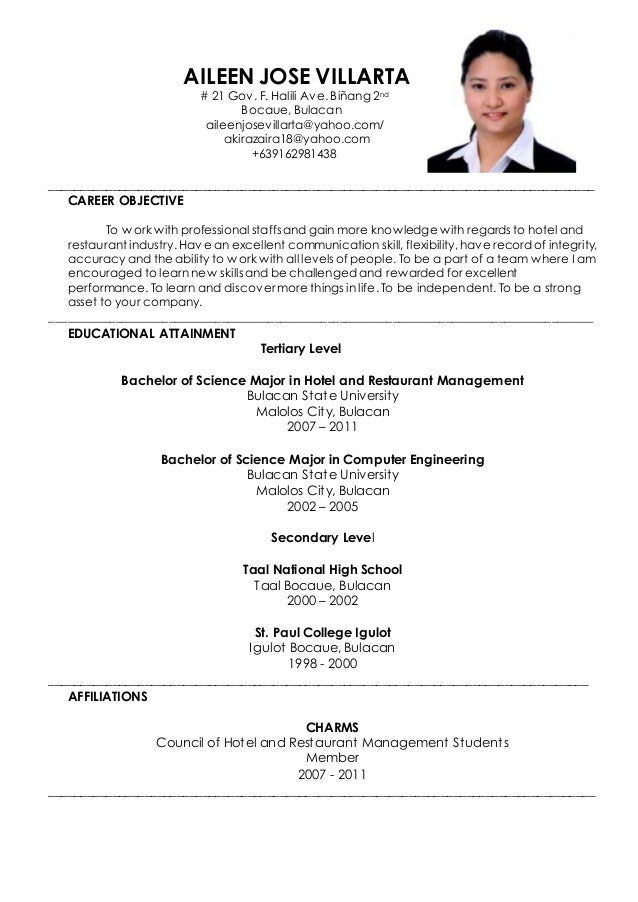 Objective In Resume For Ofw / Resume Sample Format For Ofw - Best
