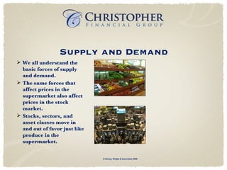 Supply and Demand We all understand the basic forces of supply and demand.  The same forces that affect prices in the supermarket also affect prices in the stock market. Stocks, sectors, and asset classes move in and out of favor just like produce in the supermarket. © Dorsey, Wright & Associates 2009 