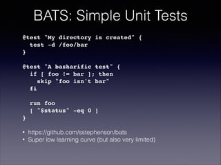 Unit Test vs Smoke Test
•

Unit tests: small, fast, check one single
concern
•

•

Smoke tests: test multiple things in th...