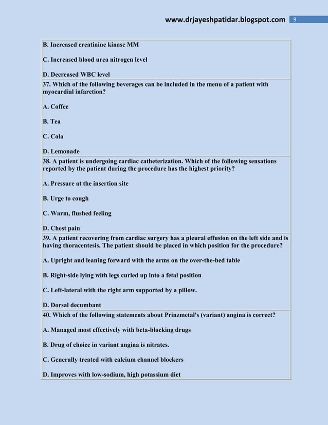 Medical surgical nursing quiz