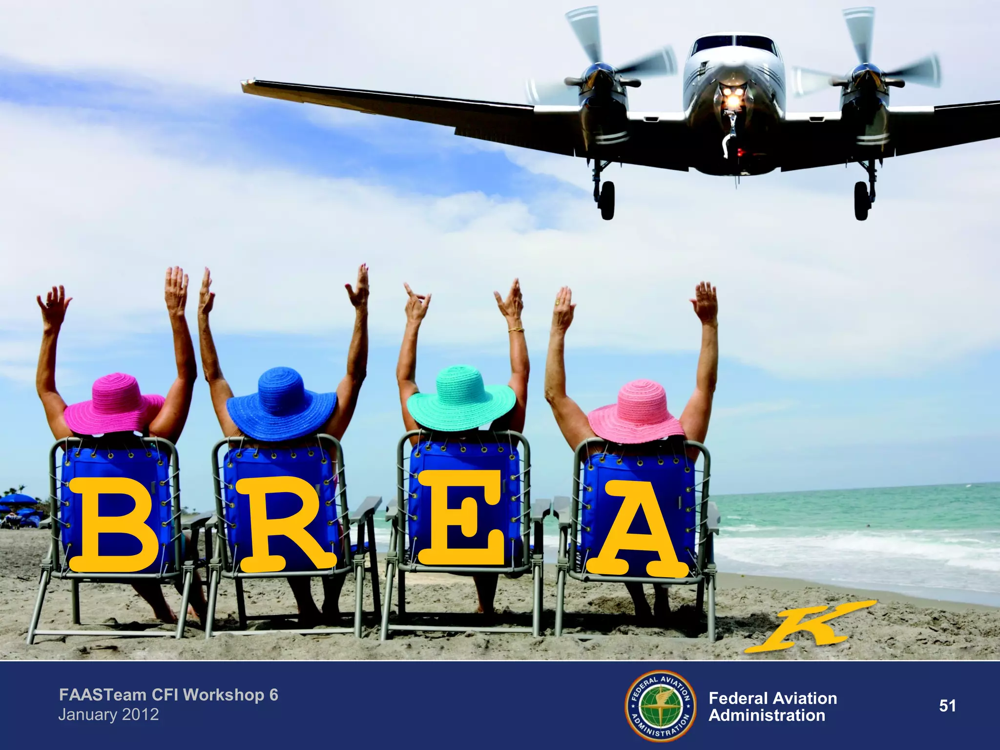 Federal Aviation
Administration
51
FAASTeam CFI Workshop 6
January 2012
B R E A
 