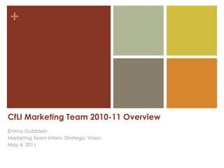 CfLI Marketing Team 2010-11 Overview Emma Goldstein Marketing Team Intern: Strategic Vision May 4, 2011 