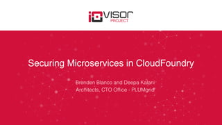 Securing Microservices in CloudFoundry
Brenden Blanco and Deepa Kalani!
Architects, CTO Ofﬁce - PLUMgrid!
 
