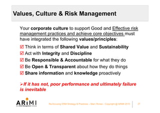 Values, Culture & Risk Management	
Your corporate culture to support Good and Effective risk
management practices and achi...