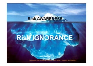 44
Risk IGNORANCE
Risk AWARENESS
Re-focusing ERM Strategy & Practices – Marc Ronez - Copyright @ ARiMI 2015
 
