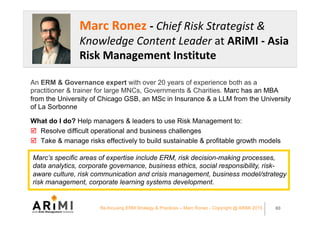 Marc	Ronez	-	Chief	Risk	Strategist	&	
Knowledge	Content	Leader	at	ARiMI	-	Asia	
Risk	Management	Institute	
An ERM & Govern...