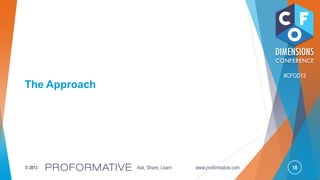 18© 2013 Ask, Share, Learn www.proformative.com
#CFOD13
The Approach
 