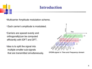 4
Introduction
Multicarrier Amplitude modulation scheme.
 Each carrier’s amplitude is modulated.
Carriers are spaced ev...