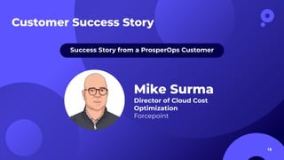 Success Story from a ProsperOps Customer
Mike Surma
Director of Cloud Cost
Optimization
Forcepoint
18
Customer Success Sto...
