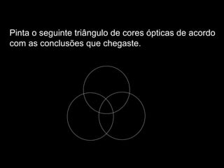 Pinta o seguinte triângulo de cores ópticas de acordo com as conclusões que chegaste. 