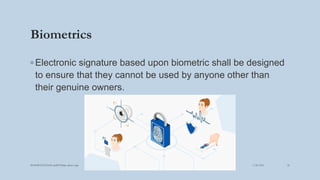 Biometrics
◦ Electronic signature based upon biometric shall be designed
to ensure that they cannot be used by anyone other than
their genuine owners.
3/28/2022
MANSICHAUHAN smtB.N.Bspc salvav-vapi 26
 