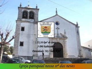 53,16 km² de área  3 090 habitantes  Densidade: 58,1  hab/km² Igreja paroquial nossa srª das neves 
