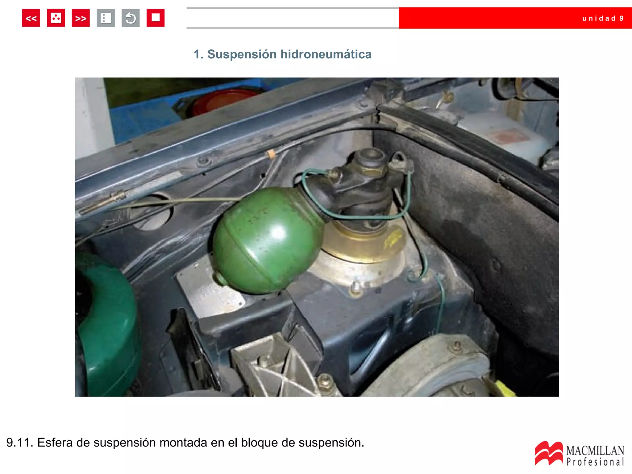 unidad 9




                                1. Suspensión hidroneumática




9.11. Esfera de suspensión montada en el bloque de suspensión.
 