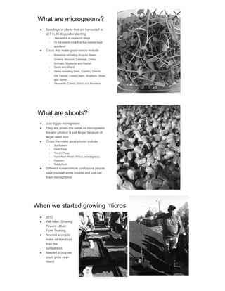 Microgreen production for Year-Round Harvest, CFSA SAC 2015