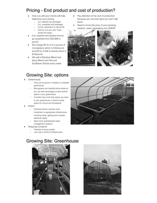 Microgreen production for Year-Round Harvest, CFSA SAC 2015