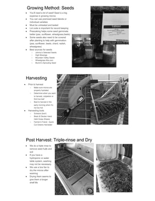 Microgreen production for Year-Round Harvest, CFSA SAC 2015