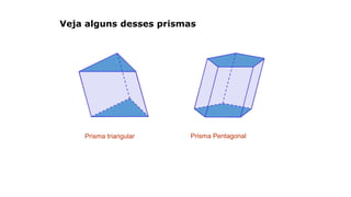 Veja alguns desses prismas
Prisma triangular Prisma Pentagonal
 