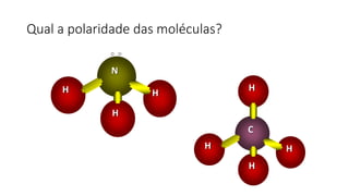 Qual a polaridade das moléculas?
N
H H
H
C
H
H
H
H
 