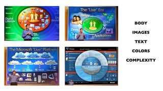 BODY

  IMAGES

  TEXT

 COLORS

COMPLEXITY
 