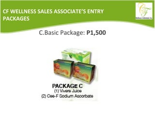 CF WELLNESS SALES ASSOCIATE’S ENTRY PACKAGES C.Basic Package:  P1,500 