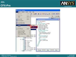 CCL
13-19
ANSYS, Inc. Proprietary
© 2009 ANSYS, Inc. All rights reserved.
April 28, 2009
Inventory #002598
Training ManualCFX-Pre
 