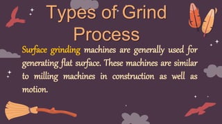 Types of Grind
Process
Surface grinding machines are generally used for
generating flat surface. These machines are simila...