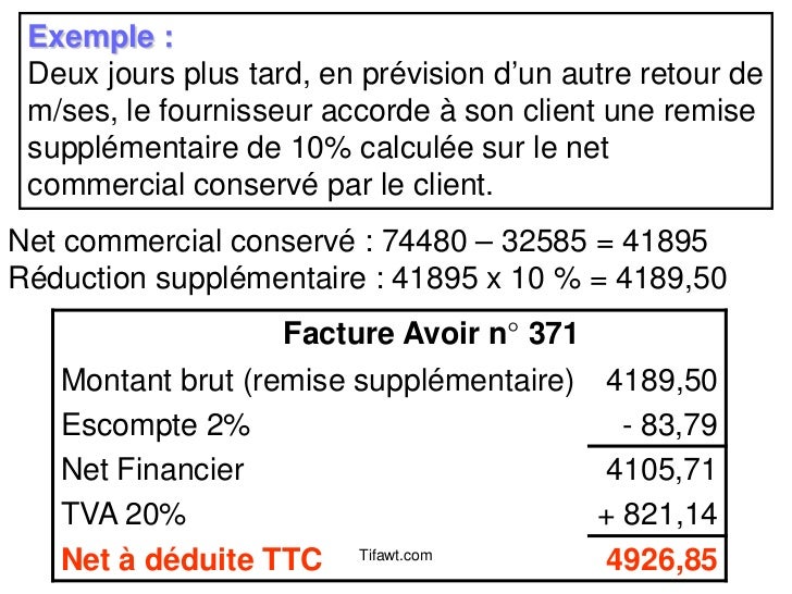 exemple facture d'avoir avec remise