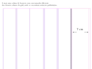 E mais uma coluna de banners com com tamanho diferente  das demais colunas do grid, onde se encontram anúncios publicitários. 7 cm 