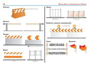 68

Manual Básico

Plásticas

de

Segurança

no

Gradis
branca refletiva

Modulado

Cancelas

Elementos

Tela plástica

luminosos complementares
luz intermitente

Tapumes

Faixas
sentido de circulação

Gradis

Fixo

Dobrável

Bandeiras

Trânsito

 