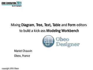 Mixing Diagram, Tree, Text, Table and Form editors
                      to build a kick-ass Modeling Workbench




             Mariot Chauvin
             Obeo, France



copyright 2011 Obeo
 